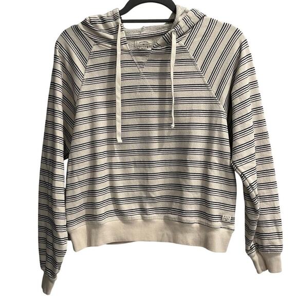 Billabong Size M Medium Cream and Black Striped Hooded Sweatshirt - Picture 1 of 6